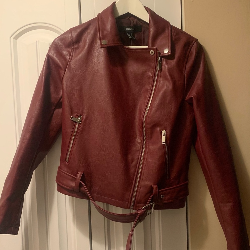 Forever 21 Burgundy Faux Leather Moto Jacket